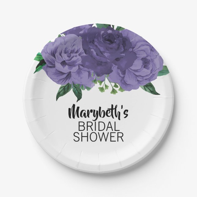Lila Brautparty-Papierplatte für Blumenviolett Pappteller (Vorderseite)