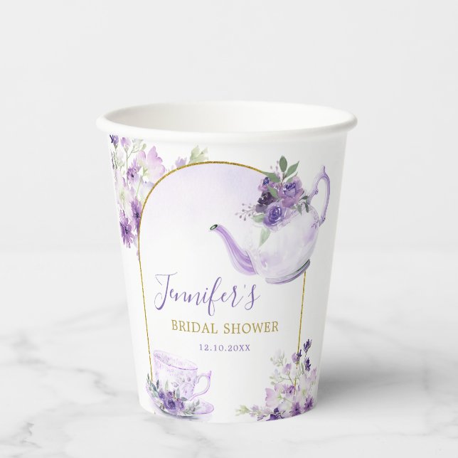Lila Brautparty Tee Party Papier Cup Pappbecher (Vorderseite)