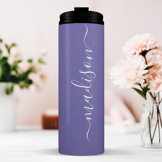 Lila Bridesmaid Stilvolle Beschriftung Thermosbecher (Von Creator hochgeladen)