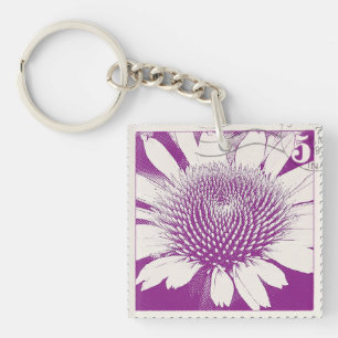 Lila Briefmarke Konflower Acryl Schlüsselanhänger