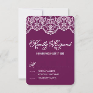 Lila Brocade Lace Wedding RSVP Card Karte