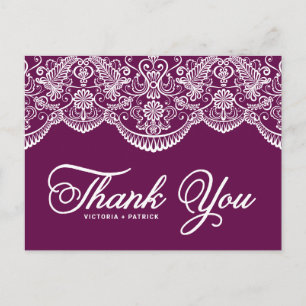 Lila Brokatspitze Hochzeit Danke Postkarte