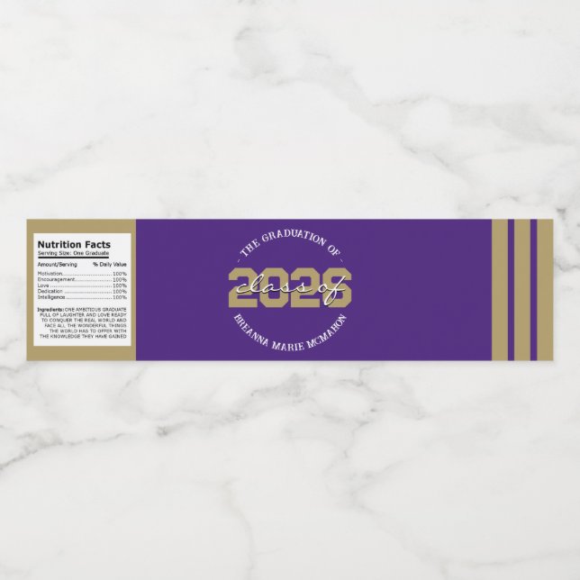 Lila & Bronze Gold Abschluss Wasserflasche (Einzelnes Label)