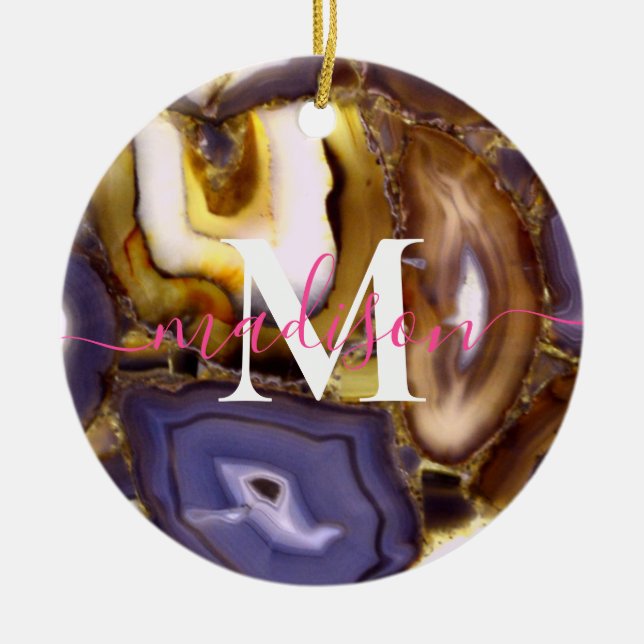 Lila-Brown-White-Agate-Stein-Muster Keramik Ornament (Vorne)