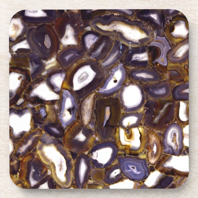 Lila Brown White Agate Steinmuster Getränkeuntersetzer (Vorderseite)