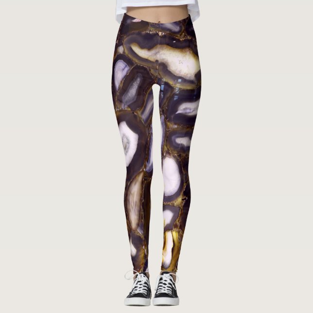 Lila Brown White Agate Steinmuster Leggings (Vorderseite)