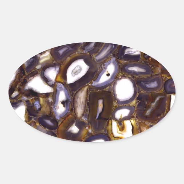 Lila Brown White Agate Steinmuster Ovaler Aufkleber (Vorderseite)