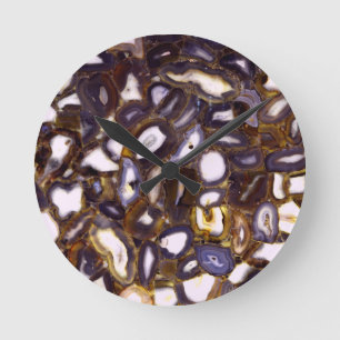 Lila Brown White Agate Steinmuster Runde Wanduhr