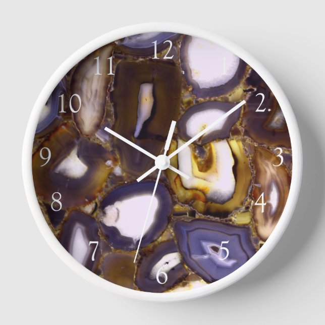 Lila Brown White Agate Stone Geode-Muster Uhr (Vorderseite)
