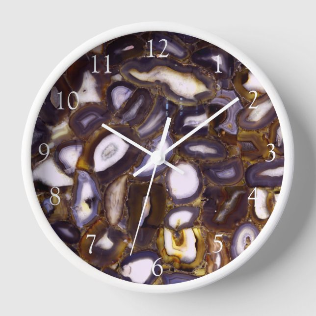 Lila Brown White Agate Stone Geode-Muster Uhr (Vorderseite)