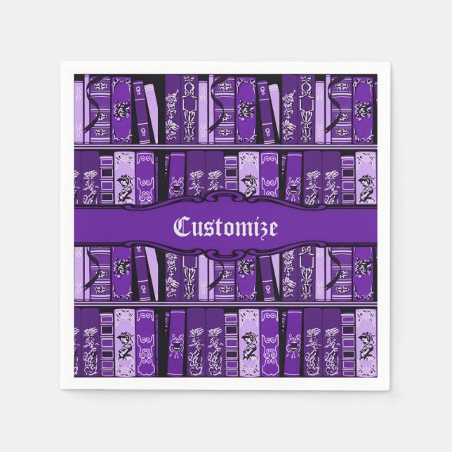 Lila Bücherregale Vintage Bücher Serviette (Vorderseite)