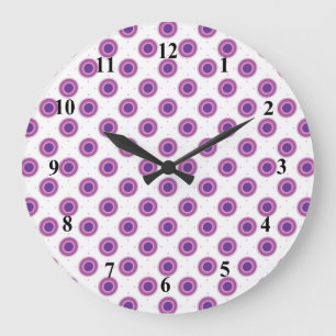 Lila Bullseye-Target-Polka-Dot-Round-Circles Große Wanduhr
