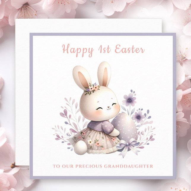 Lila Bunny Girl Grandtochter 1. Osterkarte Karte (Purple Bunny Girl Granddaughter 1st Easter Card)