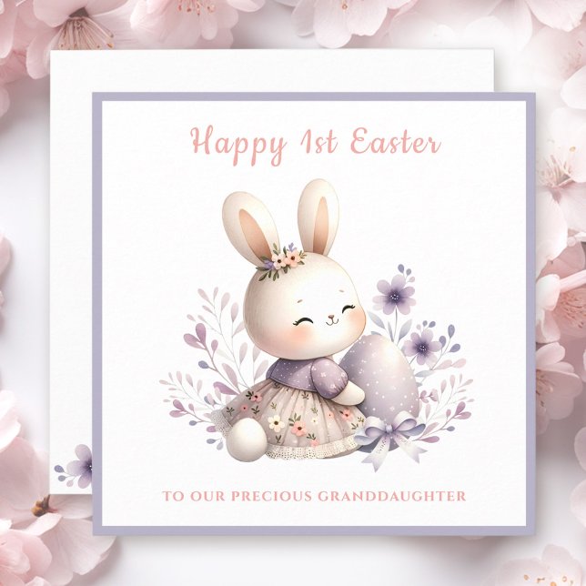 Lila Bunny Girl Grandtochter Ostern Karte (Purple Bunny Girl Granddaughter First Easter Card)