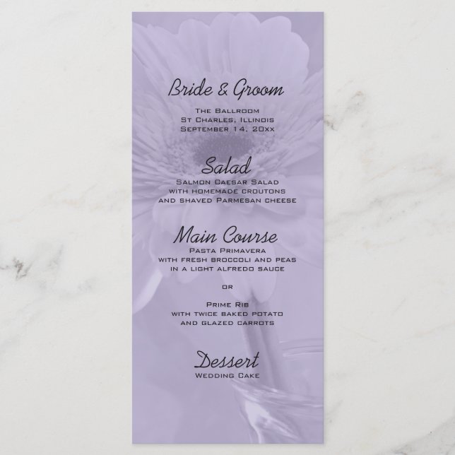 Lila, bunte Daisy Wedding Menu Menükarte (Vorderseite)