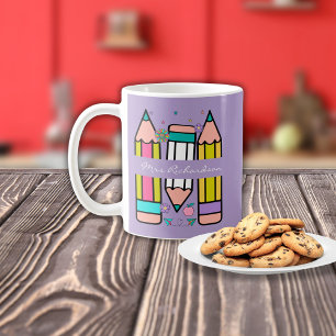 Lila bunter Lehrermame-Stift Cartoon Kaffeetasse