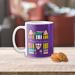 Lila bunter Lehrerpencil Cartoon Kaffeetasse