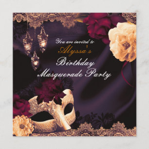 Lila & Burgund Floral & Lace Masquerade Party Einladung