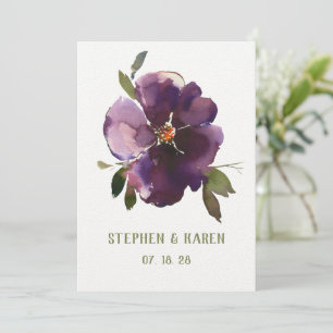Lila Burgunder Fünf-Petal-Blume Hochzeit Einladung