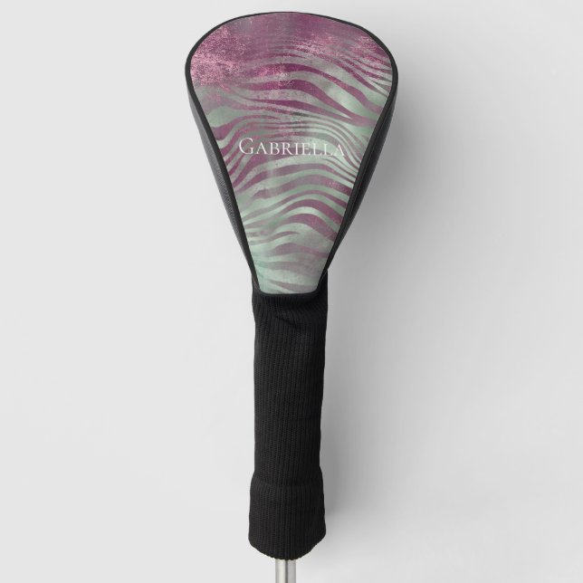 Lila Burgundy Aqua Mint Zebra Golf Headcover (Vorderseite)