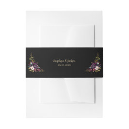 Lila Burgundy Floral Black Wedding Einladungsbanderole