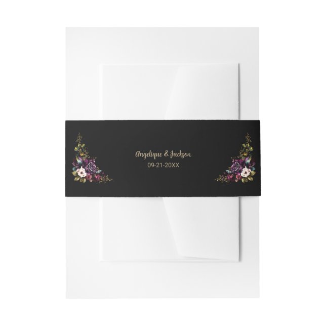 Lila Burgundy Floral Black Wedding Einladungsbanderole (Vorderseite Beispiel)