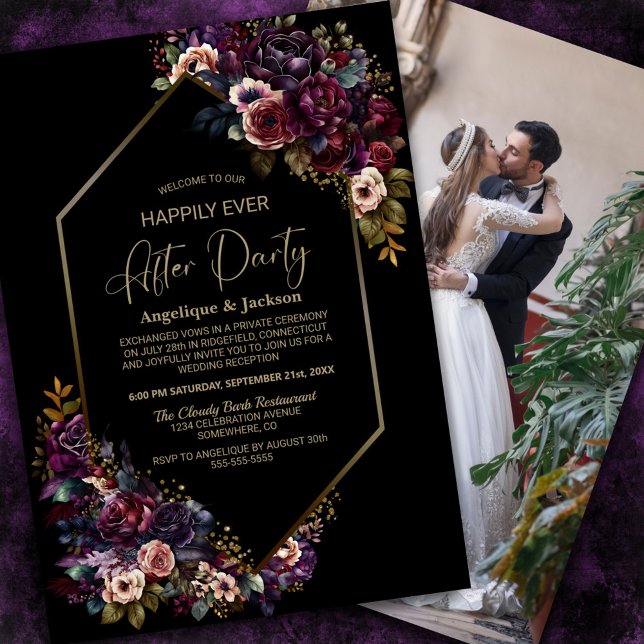 Lila Burgundy Schwarze Hochzeit nach dem Party Einladung (Von Creator hochgeladen)