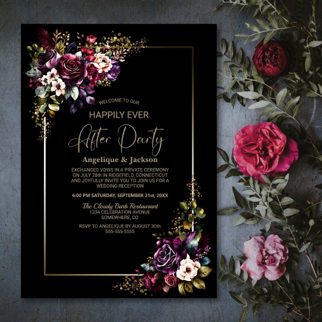 Lila Burgundy Schwarze Hochzeit nach dem Party Einladung (Von Creator hochgeladen)