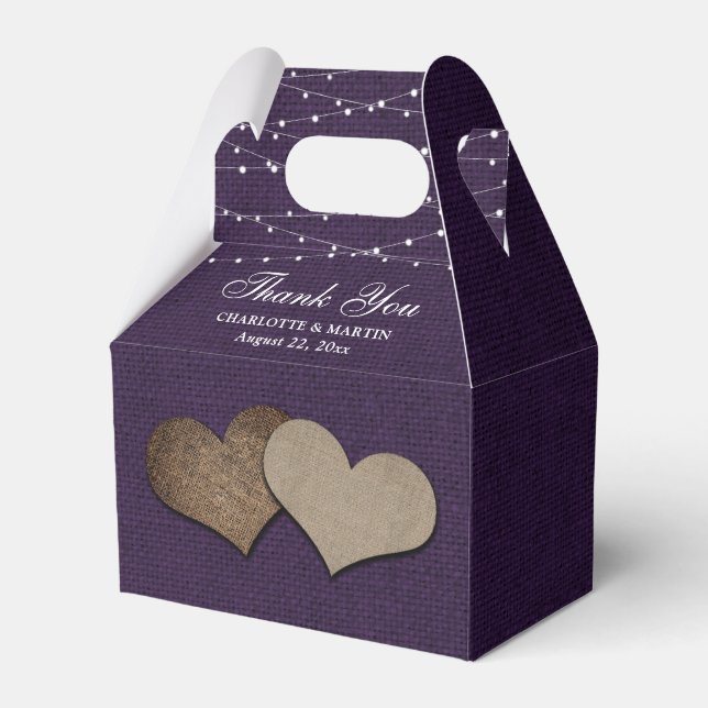 Lila Burlap Heart Wedding Vielen Dank Geschenkschachtel (Vorderseite)