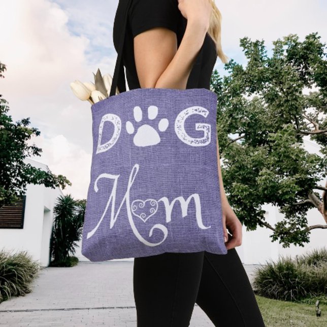 Lila Burlap Hund Mama Tote Bag Tasche (Purple Burlap Dog Mom Tote Bag)