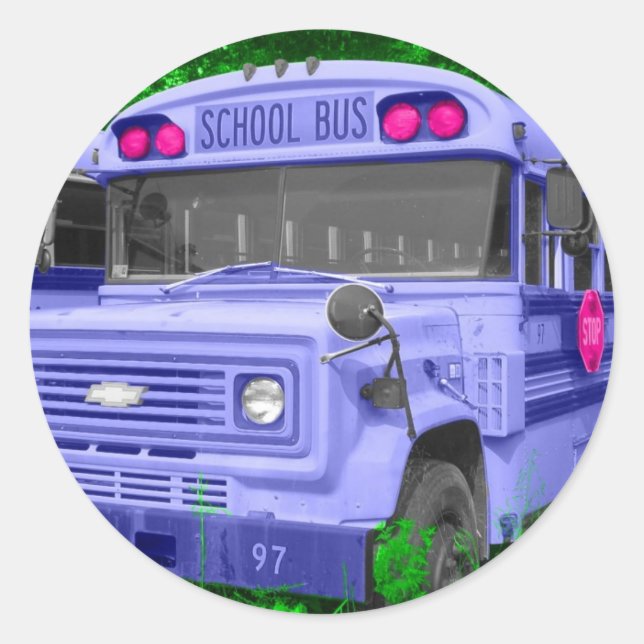 Lila Bus Runder Aufkleber (Vorderseite)