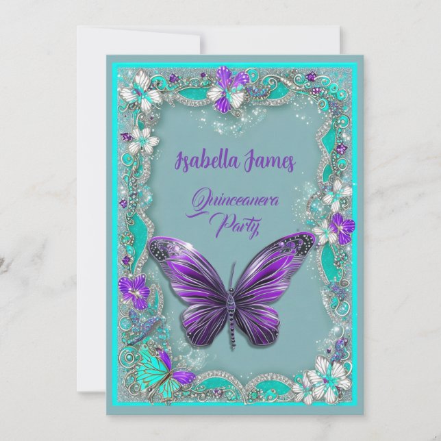 lila Butterflies modern und luxuriös Einladung (Vorderseite)
