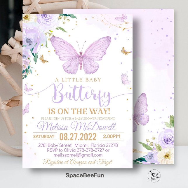 Lila Butterfly Baby Dusche Einladung Girl Invit (Butterfly invites,Baby Shower,Invitation,A Little Butterfly,Is On The Way,Butterfly Theme,Shower bab)