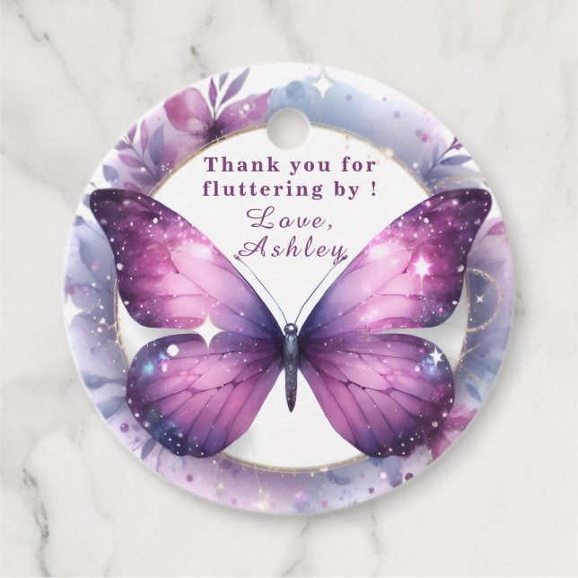 Lila Butterfly Baby Dusche Vielen Dank Geschenkanhänger (Vorderseite)
