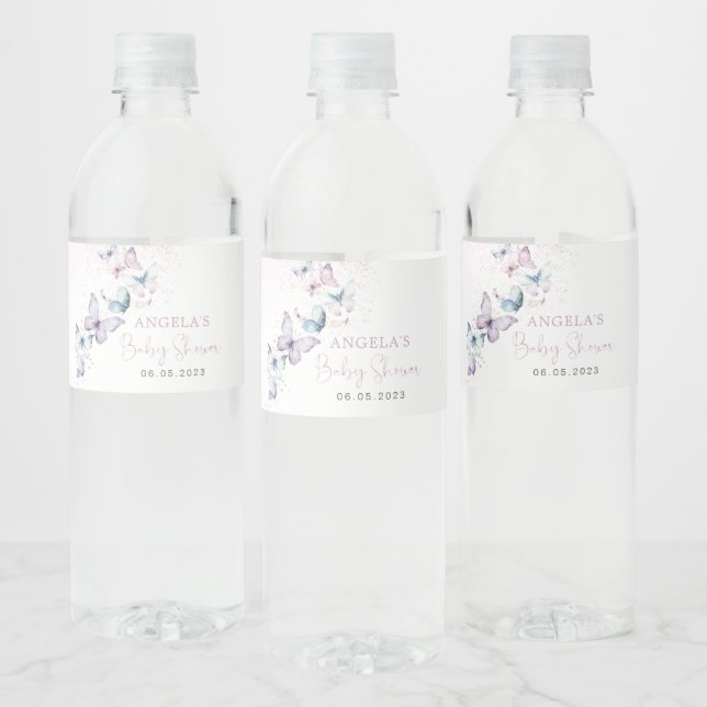 Lila Butterfly Baby Dusche Wasser Flasche Etikett (Flaschen)