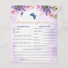 Lila Butterfly Baby Shower Game Predictions Card