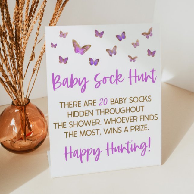 Lila Butterfly Baby Sock Hunt Baby Showspiel Sockelschild (Von Creator hochgeladen)