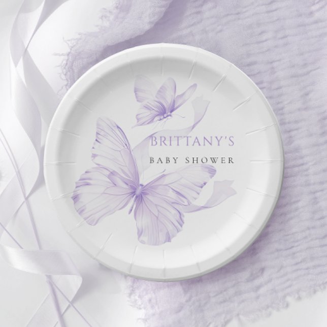 Lila Butterfly-Babydusche Pappteller (Von Creator hochgeladen)