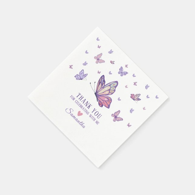 Lila Butterfly-Babydusche Serviette (Ecke)