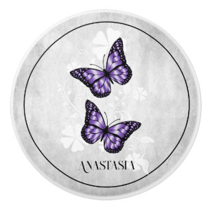Lila Butterfly-Blumenknochen Personalisierte Keram Keramikknauf