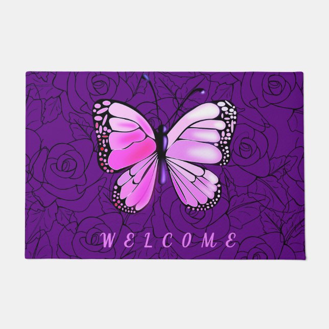 Lila Butterfly Doormat Fußmatte (Vorderseite)