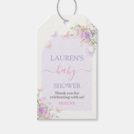 Lila Butterfly Floral Baby Shower Girl Geschenkmar Geschenkanhänger