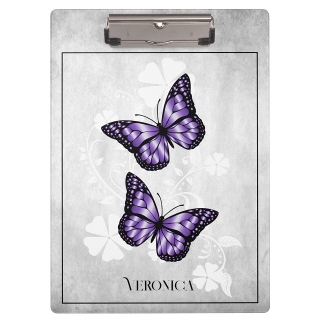 Lila Butterfly-Floral-Clipboard Klemmbrett (Vorderseite)