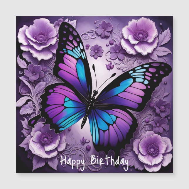 Lila Butterfly Floral Geburtstag Magnetkarte (Vorderseite)
