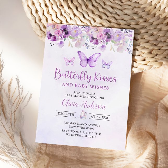 Lila Butterfly Floral Girl Babydusche Einladung (Von Creator hochgeladen)