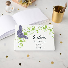 Lila Butterfly Floral Wedbook Gästebuch