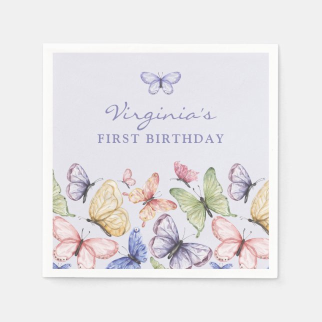 Lila Butterfly Geburtstag Serviette (Vorderseite)
