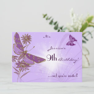 Lila Butterfly Geburtstagseinladungskarte Einladung