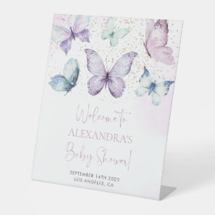 Lila Butterfly Girl Babydusche Begrüßungszeichen Sockelschild