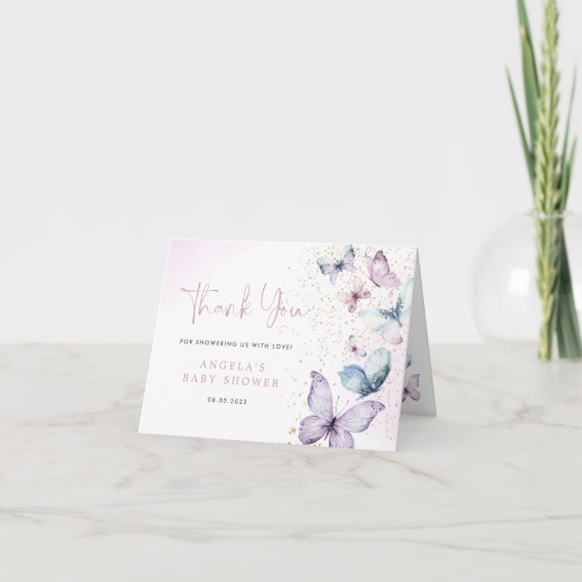 Lila Butterfly Girl Babydusche Danke Karte (Vorderseite)